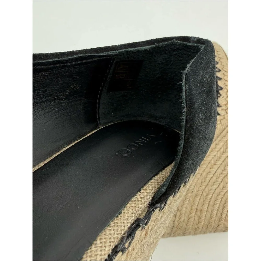 Vince Black Espadrille Wedges Suede Peep Toe Size 7.5M Designer Sonora Cutout